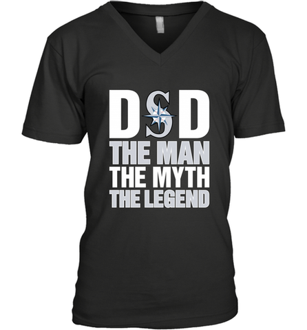 Seattle Mariners Dad The Man The Myth The Legend Father's Day MLB Men's V-Neck T-Shirt Men's V-Neck T-Shirt / Black / S Men's V-Neck T-Shirt - amzapparel