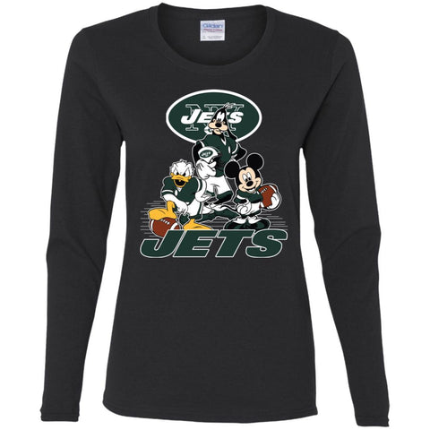 Mickey Mouse New York Jets American Football Nfl Sports Shirt Women Long Sleeve Shirt Black / S Women Long Sleeve Shirt - amzapparel