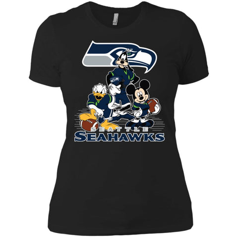 Mickey Mouse Seattle Seahawks American Football Nfl Sports Shirt Women Cotton T-Shirt Black / X-Small Women Cotton T-Shirt - amzapparel