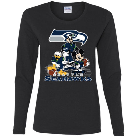 Mickey Mouse Seattle Seahawks American Football Nfl Sports Shirt Women Long Sleeve Shirt Black / S Women Long Sleeve Shirt - amzapparel