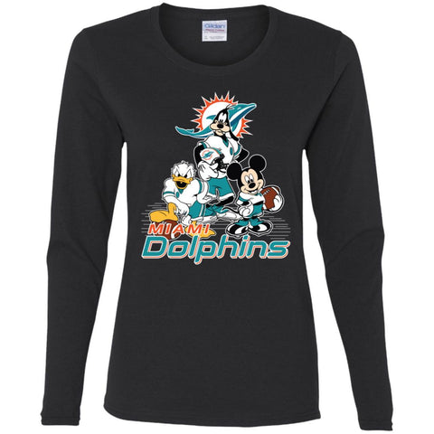 Mickey Mouse Miami Dolphins American Football Nfl Sports Shirt Women Long Sleeve Shirt Black / S Women Long Sleeve Shirt - amzapparel
