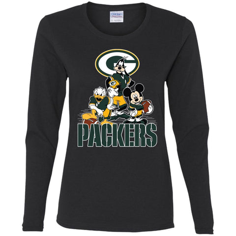 Mickey Mouse Green Bay Packer American Football Nfl Sports Shirt Women Long Sleeve Shirt Black / S Women Long Sleeve Shirt - amzapparel