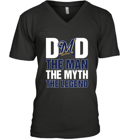 Milwaukee Brewers Dad The Man The Myth The Legend Father's Day MLB Men's V-Neck T-Shirt Men's V-Neck T-Shirt / Black / S Men's V-Neck T-Shirt - amzapparel