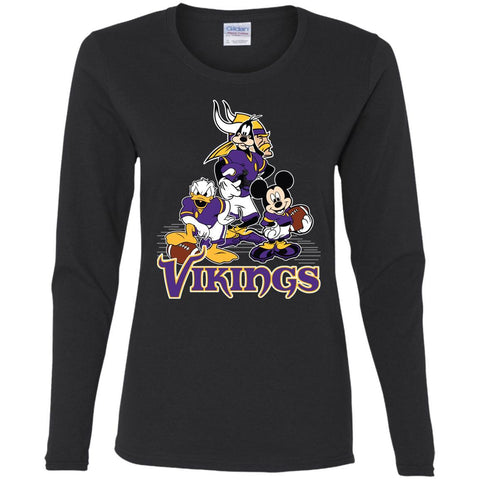 Mickey Mouse Minnesota Vikings American Football Nfl Sports Shirt Women Long Sleeve Shirt Black / S Women Long Sleeve Shirt - amzapparel