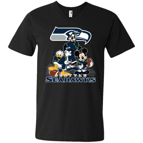 Mickey Mouse Seattle Seahawks American Football Nfl Sports Shirt Men V-Neck T-Shirt Black / S Men V-Neck T-Shirt - amzapparel