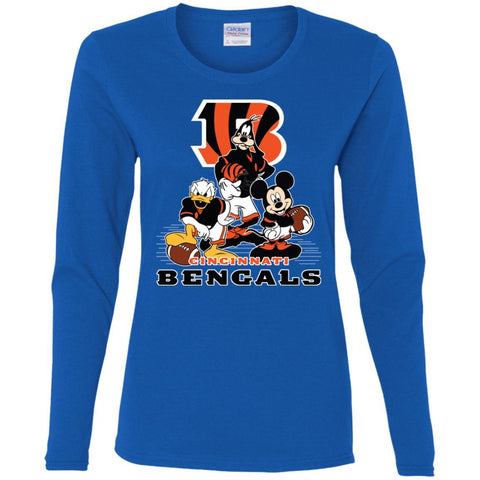 Mickey Mouse Cincinnati Bengals American Football Nfl Sports Shirt Women Long Sleeve Shirt Royal / S Women Long Sleeve Shirt - amzapparel