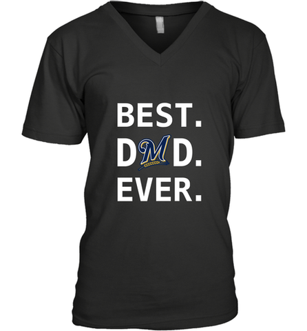 Best Milwaukee Brewers Dad Ever Baseball MLB Fathers Day Men's V-Neck T-Shirt Men's V-Neck T-Shirt / Black / S Men's V-Neck T-Shirt - amzapparel