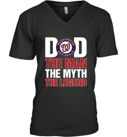 Washington Nationals Dad The Man The Myth The Legend Father's Day MLB Men's V-Neck T-Shirt Men's V-Neck T-Shirt / Black / S Men's V-Neck T-Shirt - amzapparel