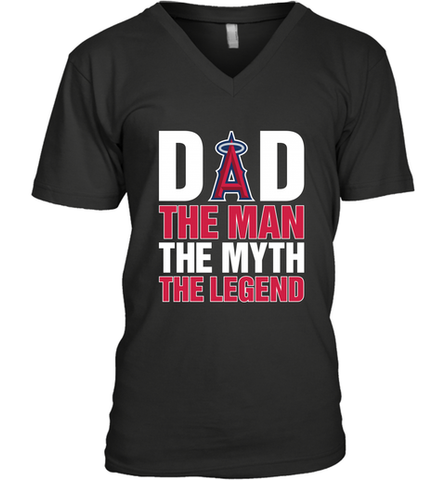 Los Angeles Angels Dad The Man The Myth The Legend Father's Day MLB Men's V-Neck T-Shirt Men's V-Neck T-Shirt / Black / S Men's V-Neck T-Shirt - amzapparel