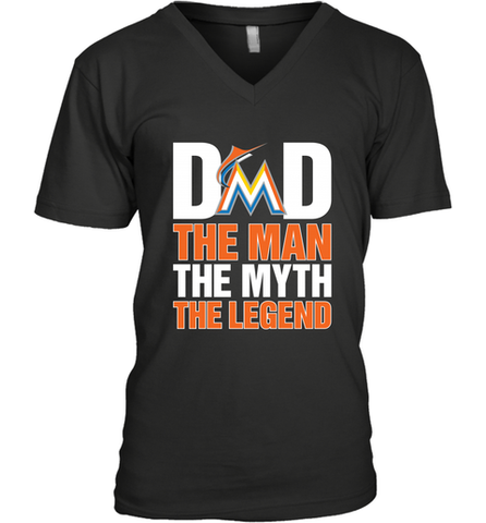 Miami Marlins Dad The Man The Myth The Legend Father's Day MLB Men's V-Neck T-Shirt Men's V-Neck T-Shirt / Black / S Men's V-Neck T-Shirt - amzapparel
